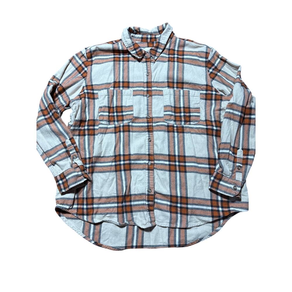 Universal Threads Womens XL Orange & Tan Plaid Button Down Flannel Shirt